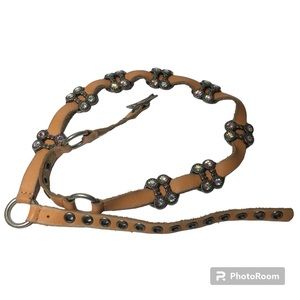 Linea Pelle Women’s Handmade Tan Genuine Leather Rhinestone Embellished Belt